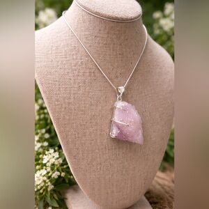 Sterling Silver 925 Stamped Spirit Quartz Pendant Unique Shape Raw Druzy Sparkly